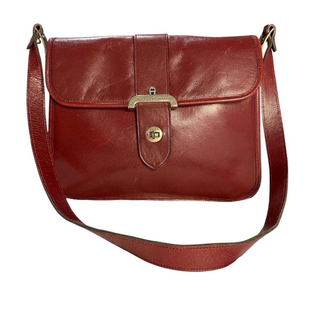 Vintage 70s Etienne Aigner Handmade Oxblood Red Leather Shoulder Bag Gold Tone